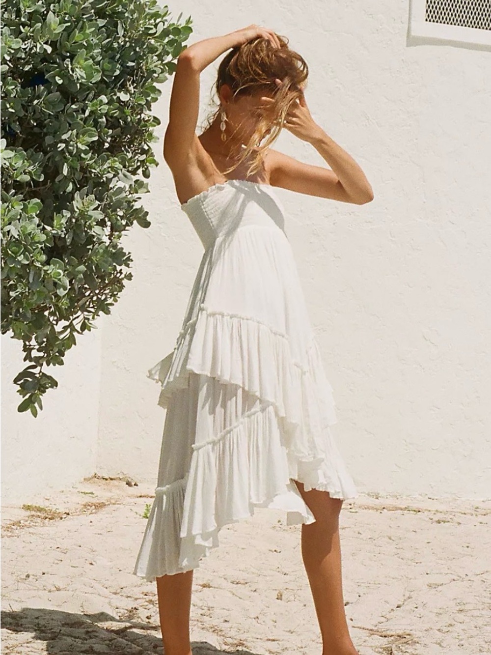 Free people Strapless White Tiered Ruffle Dress
